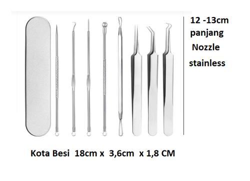 Alat Pencet Jerawat Bahan Stainless 8 PCS dan 1 Kotak Aluminum Bagus