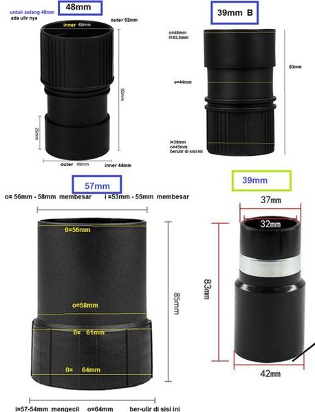 Adapter Selang Vacuum Cleaner untuk selang 39mm -48mm-57mm berUlir