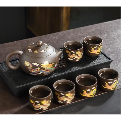 Set Teko Exclusive Berubah Warna Change Color Teapot Naga dan Phoenix Ceramic