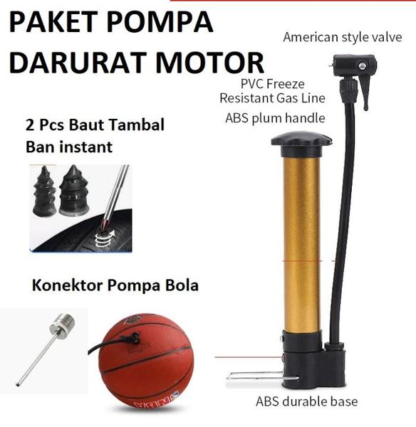Paket Darurat Pompa Motor Mini bonus adapter Bola +2Tambal Instan